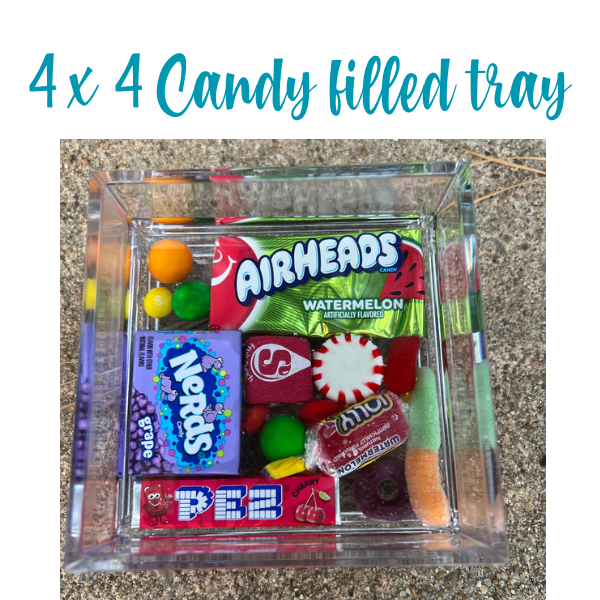 Candy filled 4 x 4 Acrylic Trinket tray/