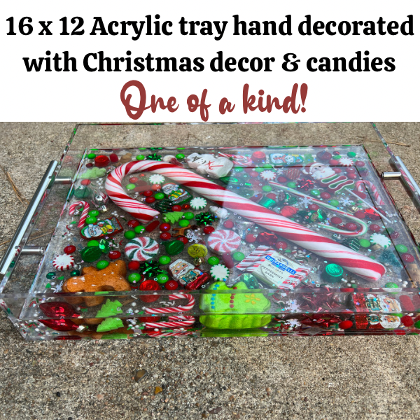 Christmas Candy and Decor filled Acrylic Tray